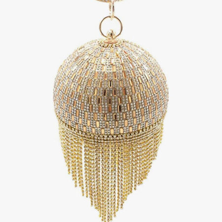 Women's Round Ball Crystal Evening Clutch Purse Tassel Party Hand Bags