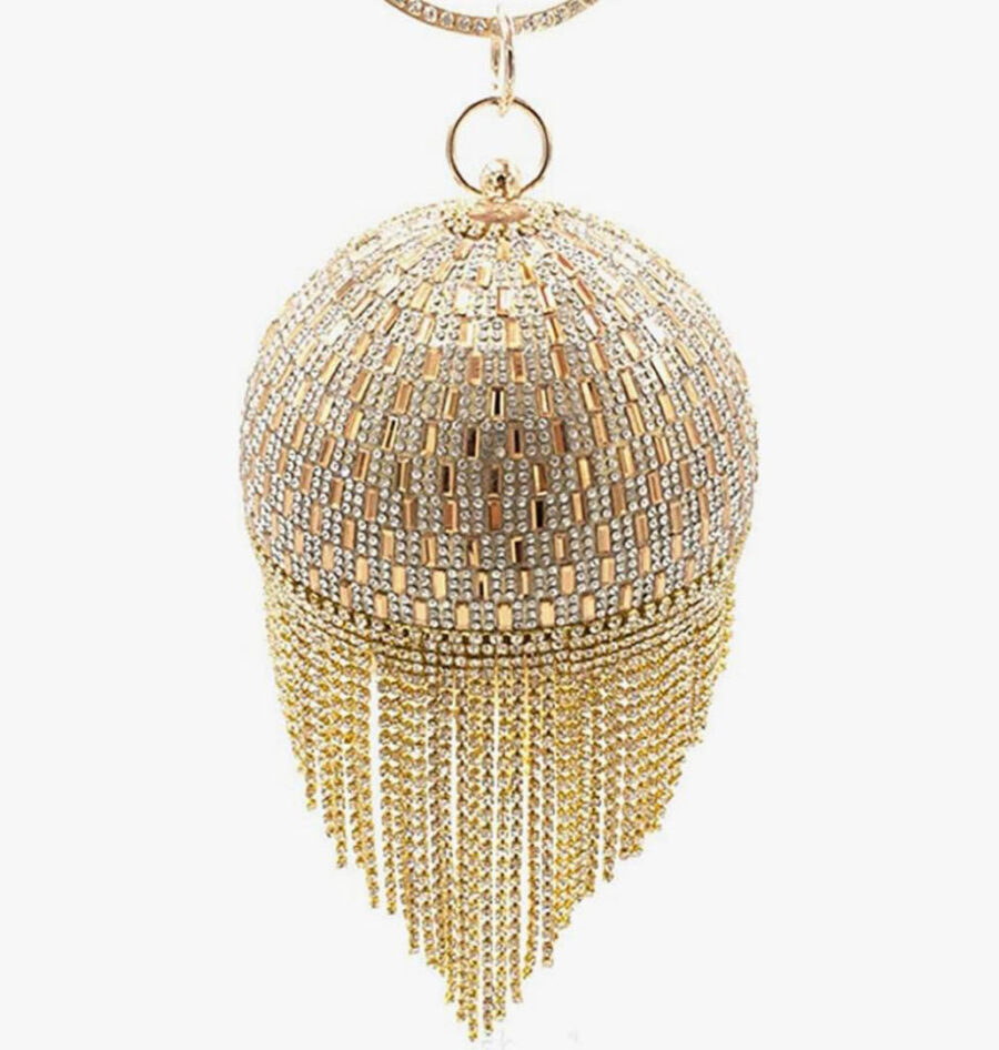 Women's Round Ball Crystal Evening Clutch Purse Tassel Party Hand Bags