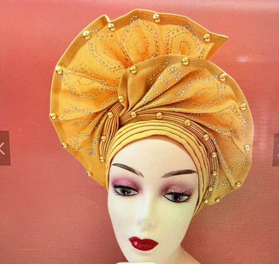 Luxury Nigerian Aso Oke Headtie Already Made African Headtie Women Headbands Head Wrap Turban Cap / Gele Headties Femme Headscarf Headgear Sewing Fabric For Party - Image 13