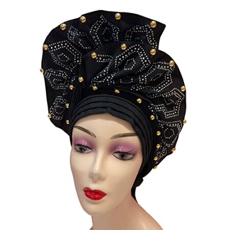 Luxury Nigerian Aso Oke Headtie Already Made African Headtie Women Headbands Head Wrap Turban Cap / Gele Headties Femme Headscarf Headgear Sewing Fabric For Party
