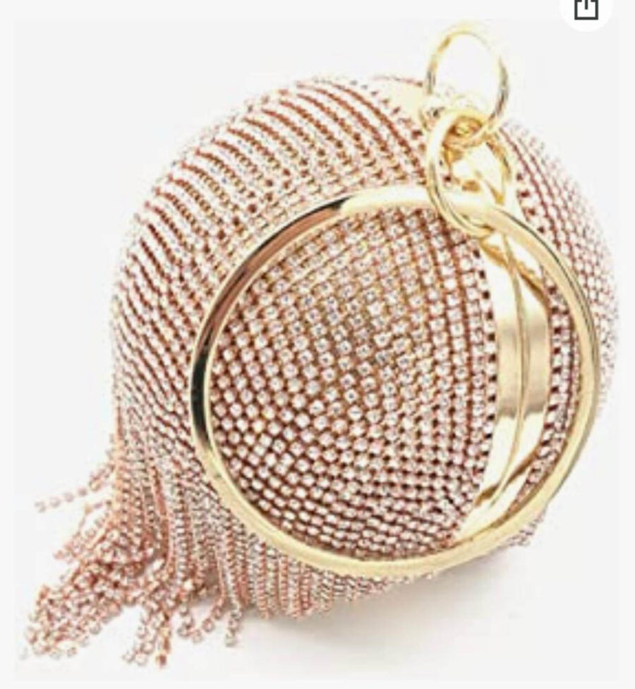 Women's Round Ball Crystal Evening Clutch Purse Tassel Party Hand Bags - Image 11