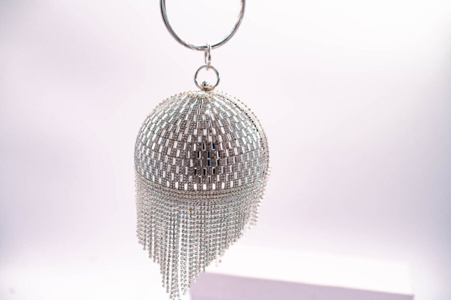 Women's Round Ball Crystal Evening Clutch Purse Tassel Party Hand Bags - Image 2