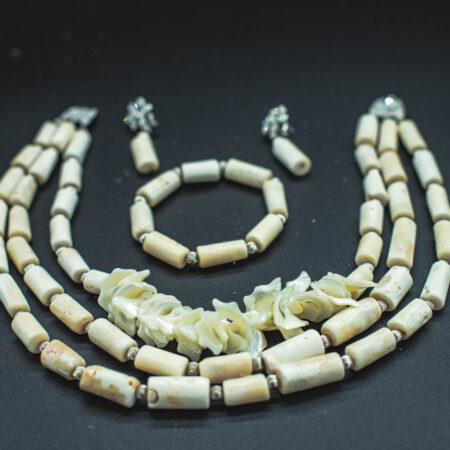 African Beads 3 Rows  Necklace Bracelet Earrings, Nigerian Wedding Beads Jewelry Set
