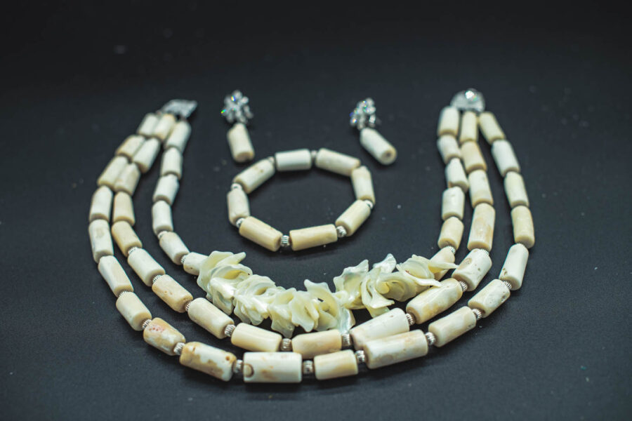 African Beads 3 Rows  Necklace Bracelet Earrings, Nigerian Wedding Beads Jewelry Set