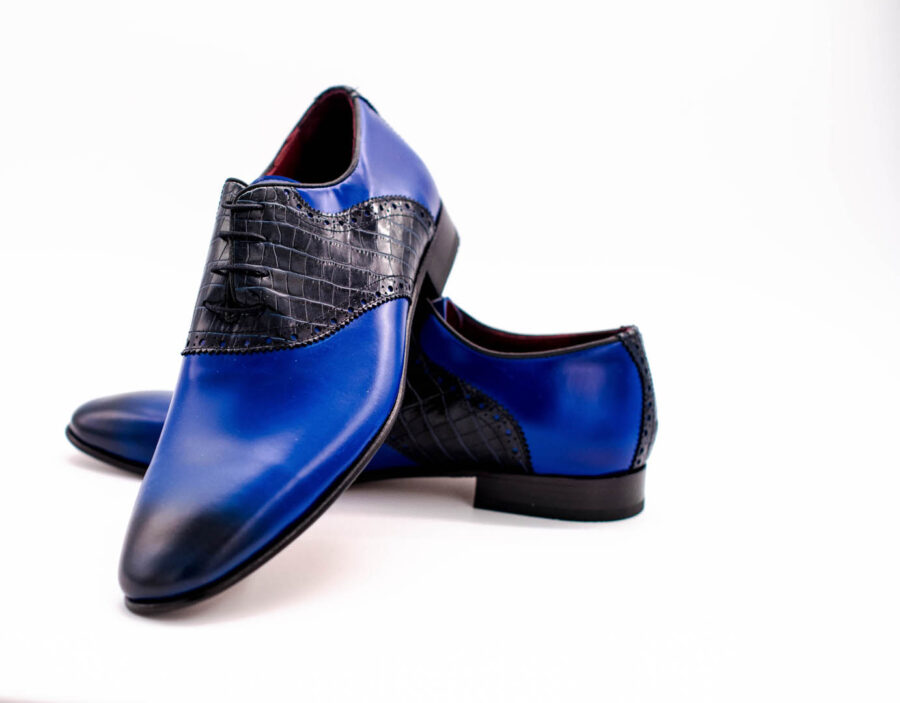 Men's Formal Blue Detail Dress ShoesOn  with Black Croc Skin Detail Texture - Image 2
