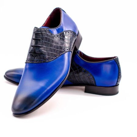 Men's Formal Blue Detail Dress ShoesOn  with Black Croc Skin Detail Texture