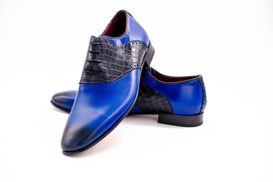 Men's Formal Blue Detail Dress ShoesOn  with Black Croc Skin Detail Texture