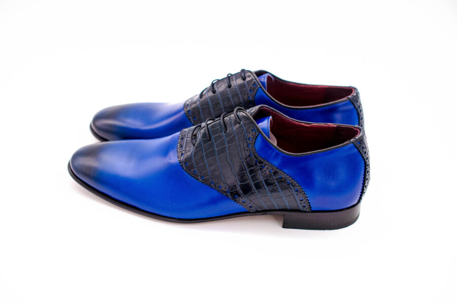 Men's Formal Blue Detail Dress ShoesOn  with Black Croc Skin Detail Texture - Image 4