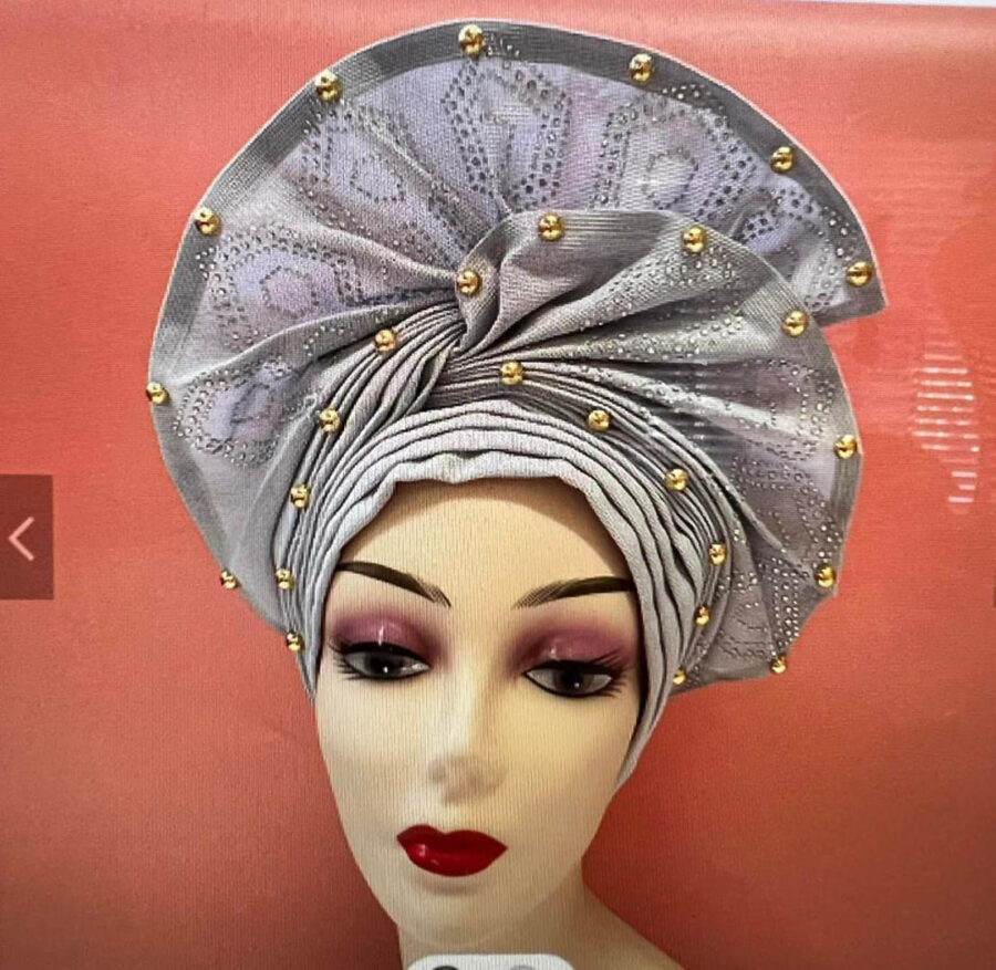 Luxury Nigerian Aso Oke Headtie Already Made African Headtie Women Headbands Head Wrap Turban Cap / Gele Headties Femme Headscarf Headgear Sewing Fabric For Party - Image 12