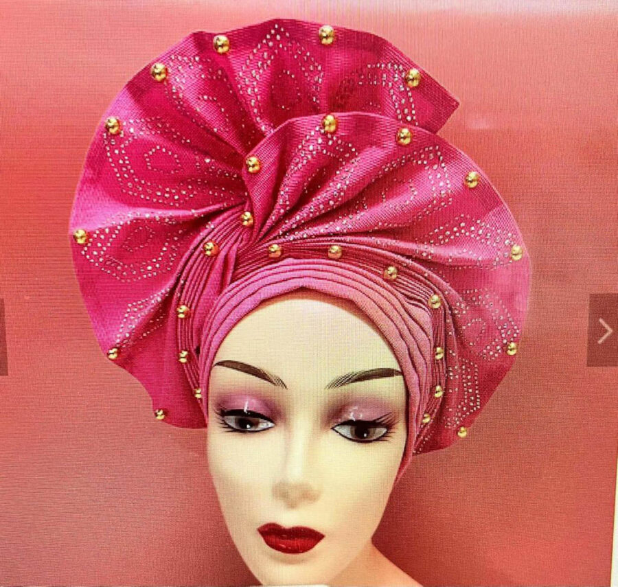 Luxury Nigerian Aso Oke Headtie Already Made African Headtie Women Headbands Head Wrap Turban Cap / Gele Headties Femme Headscarf Headgear Sewing Fabric For Party - Image 11