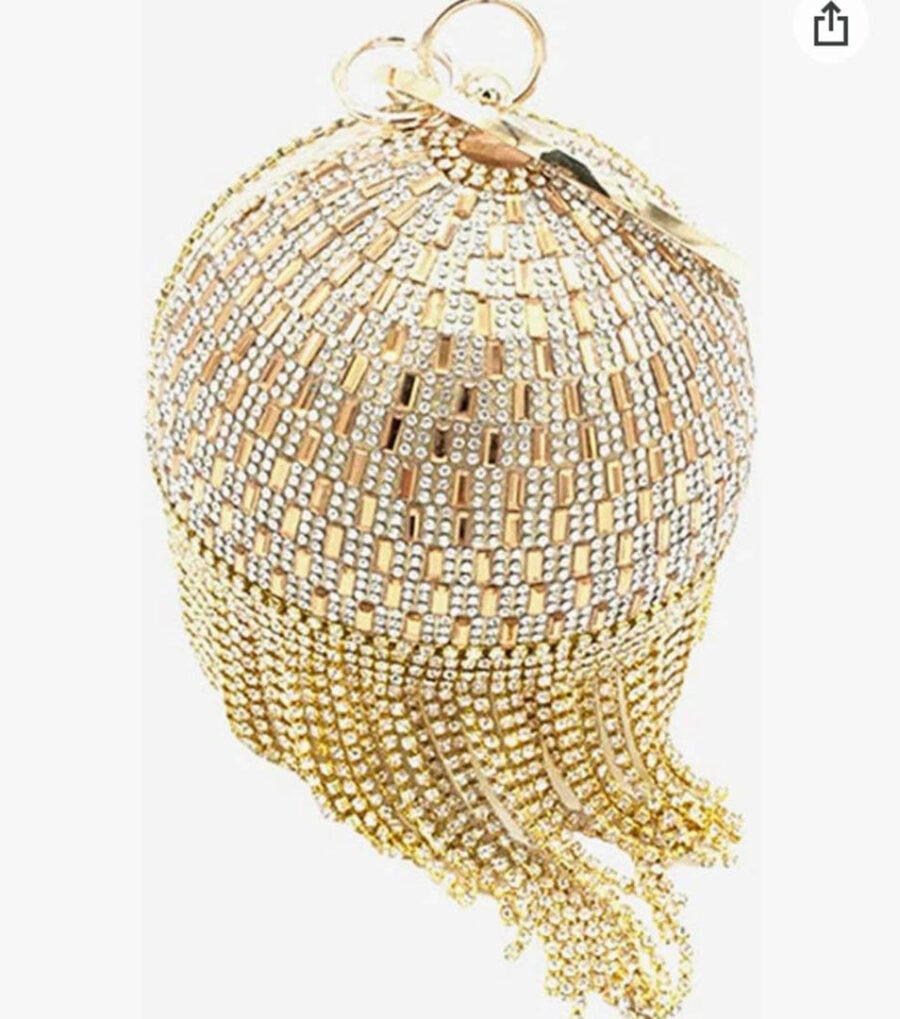 Women's Round Ball Crystal Evening Clutch Purse Tassel Party Hand Bags - Image 6