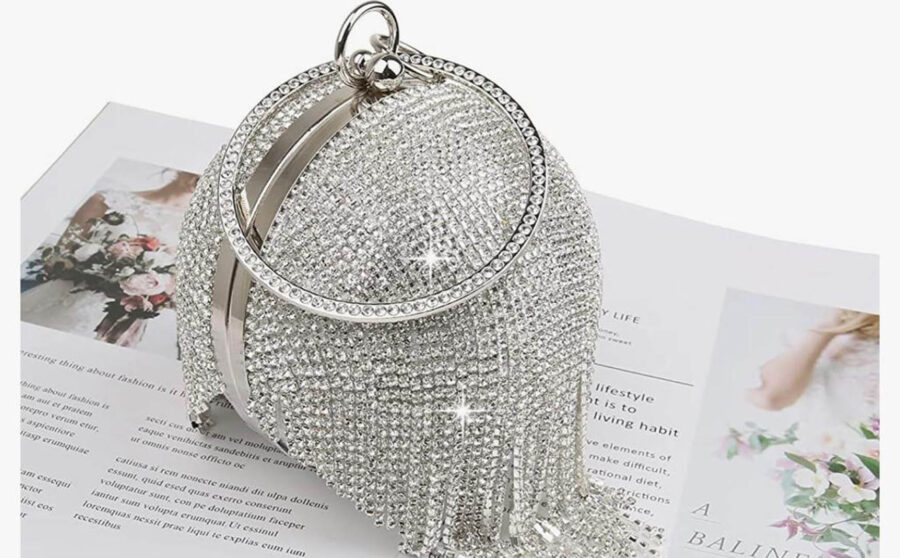 Women's Round Ball Crystal Evening Clutch Purse Tassel Party Hand Bags - Image 4